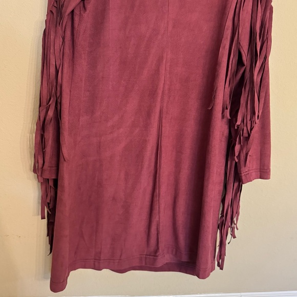 WRANGLER Fringed Suede Dress Cowgirl Country Wester Marron Burgundy Wine Sz XL - Picture 9 of 12